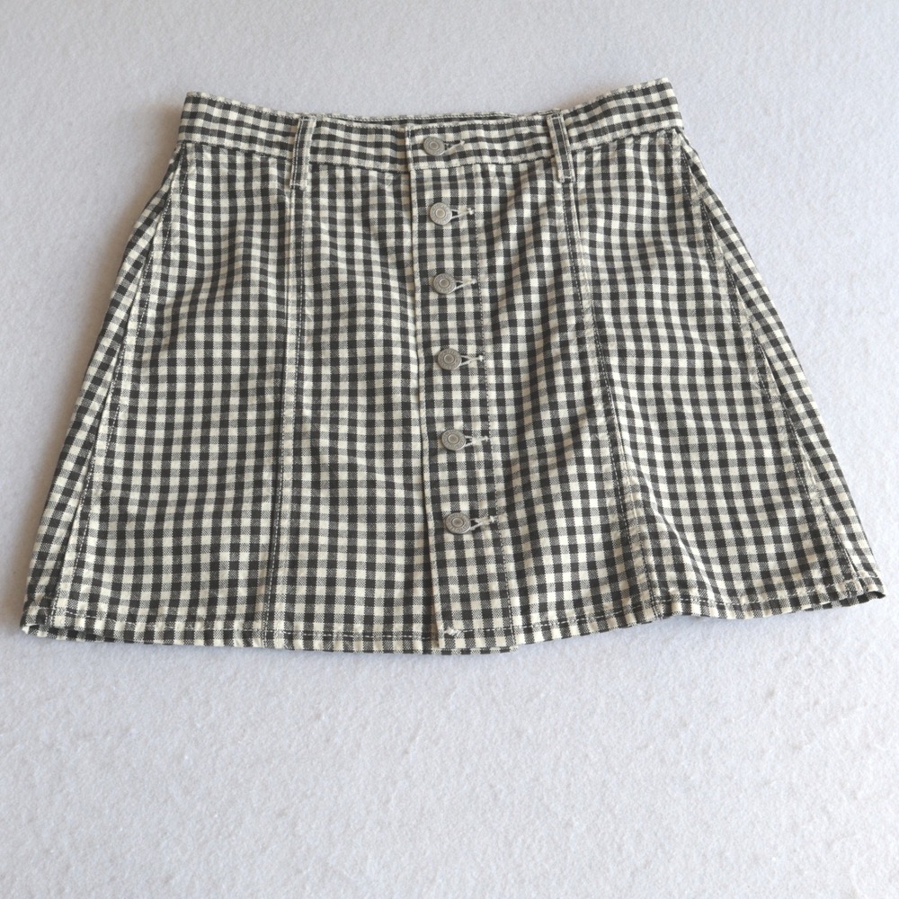 Levis Womens Black White Gingham Button Front Denim Mini Skirt 29 WesternCowgirl